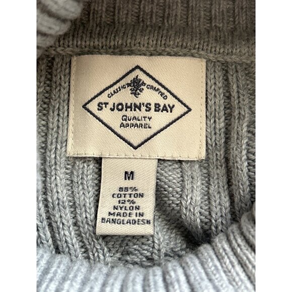 St. Johns Bay Cable Knit Turtleneck Sweater M Gray Cotton/Nylon Womens Pullover - Picture 3 of 7